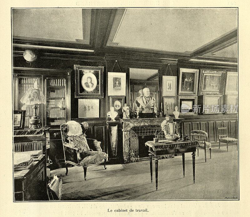 办公室Eugène Bertrand，巴黎歌剧院总监，19世纪，维多利亚时期室内装饰